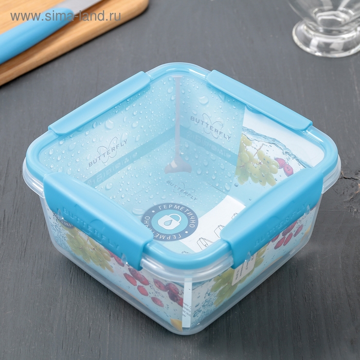 Контейнер пищевой герметичный Butterfly, 1,2 л, пластик, прозрачный, крышка МИКС