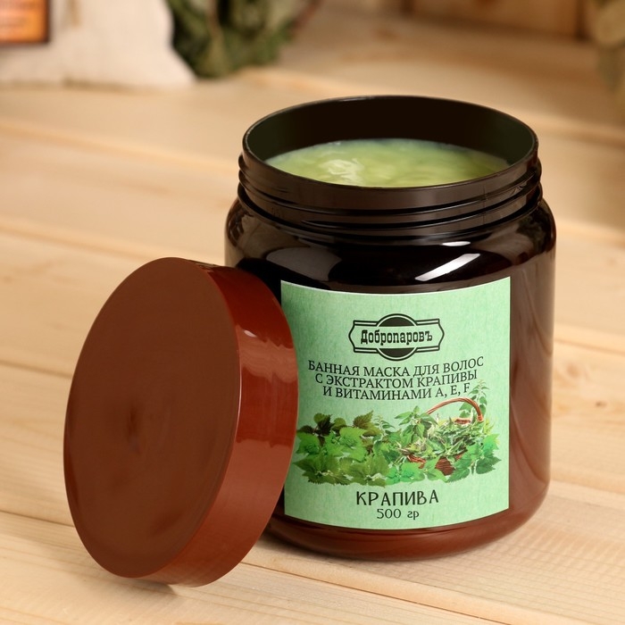 Банная маска для волос натуральная Банная маска для волос натуральная "Крапива" с витамином А,Е,F, 500 г