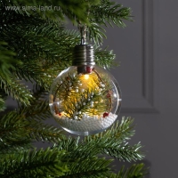 Ёлочный шар &laquo;Ветка ели&raquo;, батарейки, 1 LED, свечение тёплое белое