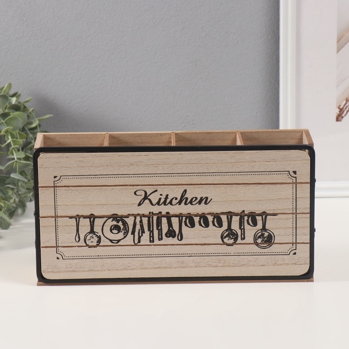 Подставка дерево с делениями Подставка дерево с делениями "Кухонные принадлежности" 7,5х30х15 см