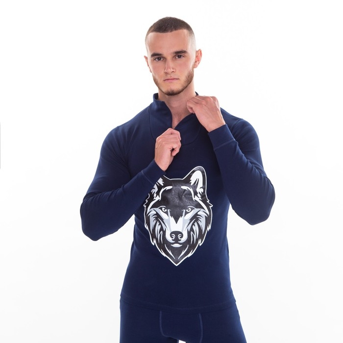 Термобельё мужское НАЧЁС (фуфайка, кальсоны) принт волк, цвет тёмно-синий, размер 56