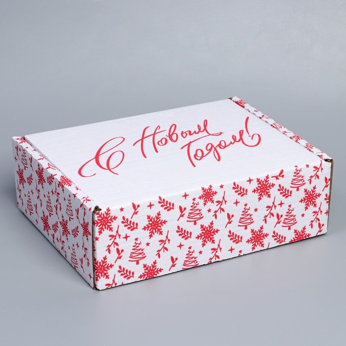 Коробка новогодняя складная &laquo;С новым годом&raquo;, белый, 27 х 21 х 9 см, Новый год