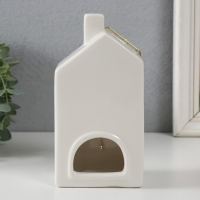 Подсвечник керамика, металл на 1 свечу "Дом" белый с золотом 9х6,3х16,7 см