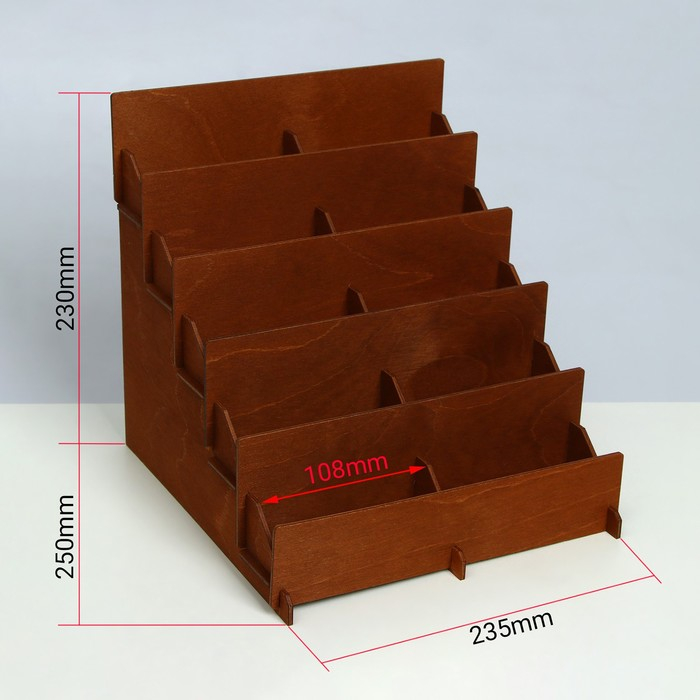 Подставка под открытки 10 ячеек по 10,8 см, 23,5&times;23&times;25 см, толщина 3 мм, цвет коричневый