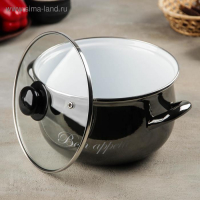 Кастрюля эмалированная &laquo;Металлик&raquo;, 4 л, стеклянная крышка, индукция, цвет чёрный
