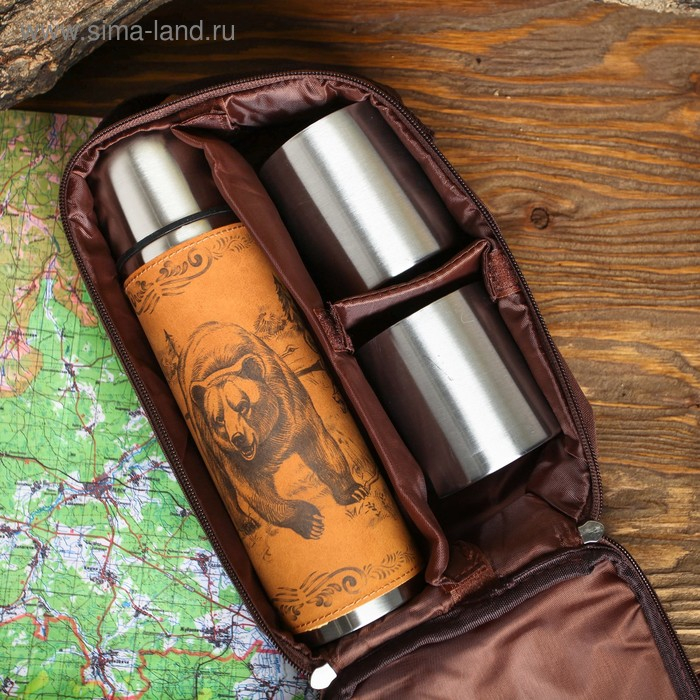 Набор &laquo;Медведь и собаки&raquo;, термос 500 мл, кружка 2 шт