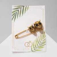 Булавка &laquo;Совы&raquo; пара, 7 см, цвет зелёный в чернёном золоте