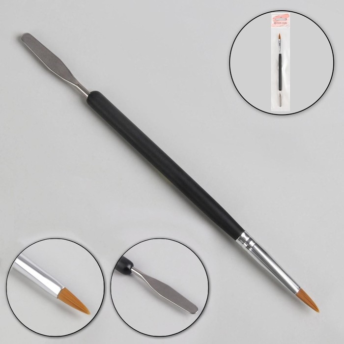 Кисть-шпатель для акрил-геля, лепесток, 18 см, 5 &times; 17 мм, цвет чёрный/серебристый