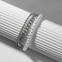 Браслет жемчуг &laquo;Цепь&raquo; с тоглом, шар №4, цвет белый в серебре, L=16 см