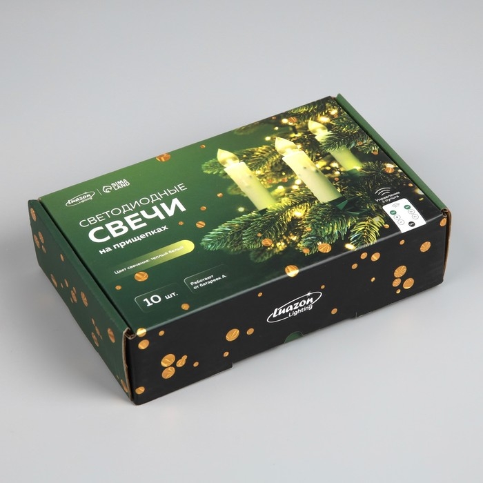 Светодиодные свечи на прищепках 10 см, 10 штук, батарейки ААх1 (не в комплекте), пульт ДУ, свечение тёплое белое Светодиодные свечи на прищепках 10 см, 10 штук, батарейки ААх1 (не в комплекте), пульт ДУ, свечение тёплое белое