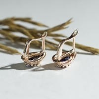 Серьги со стразами &laquo;Эдель&raquo; капля, цвет тёмно-синий в золоте