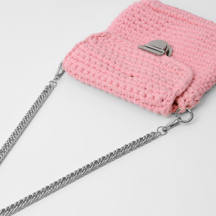 Цепочка для сумки, с карабинами, металлическая, плоская, плотное плетение, 15 &times; 10 мм, 60 см, цвет серебряный