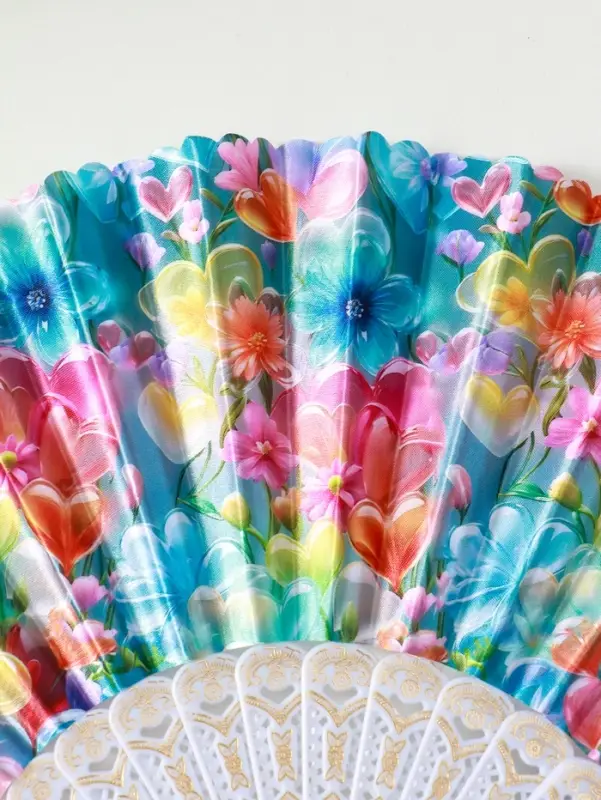 Веер пластик, текстиль "Россыпь цветов" МИКС широкие лопасти 23 см