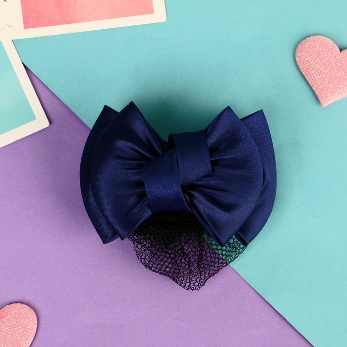 Заколка-автомат для волос "Бантик" с сеточкой для пучка, d-10 см, синий