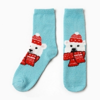 Носки женские новогодние махровые "Медведь в шарфике", цвет голубой, размер 36-40 Носки женские новогодние махровые "Медведь в шарфике", цвет голубой, размер 36-40