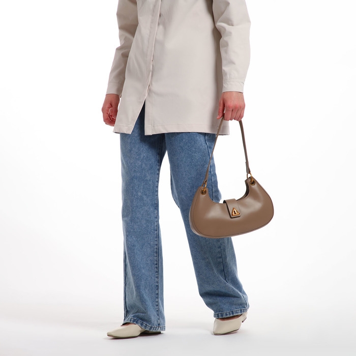 Сумка женская багет на молнии TEXTURA, средний размер, цвет светло-коричневый