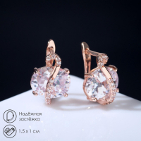 Серьги со стразами &laquo;Магия&raquo; бусинка в сплетении, цвет белый в розовом золоте