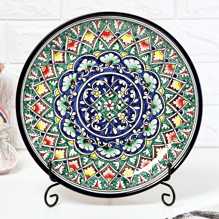 Ляган узбекский Риштанская керамика "Узоры " для плова, 28 см, в подарочной упаковке