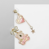 Серьги с эмалью &laquo;Мишка&raquo; и сердце, романтика, цвет бело-розовый в золоте