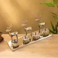 Подсвечник на 4 свечи "Трио оленей" алюминий 30х9х15 см