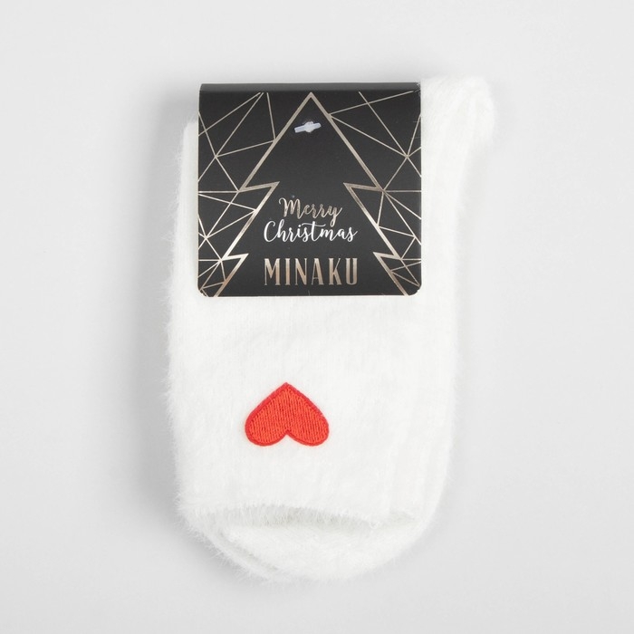 Носки махровые MINAKU с сердечком, цвет белый, размер 36-39 (23-25 см)
