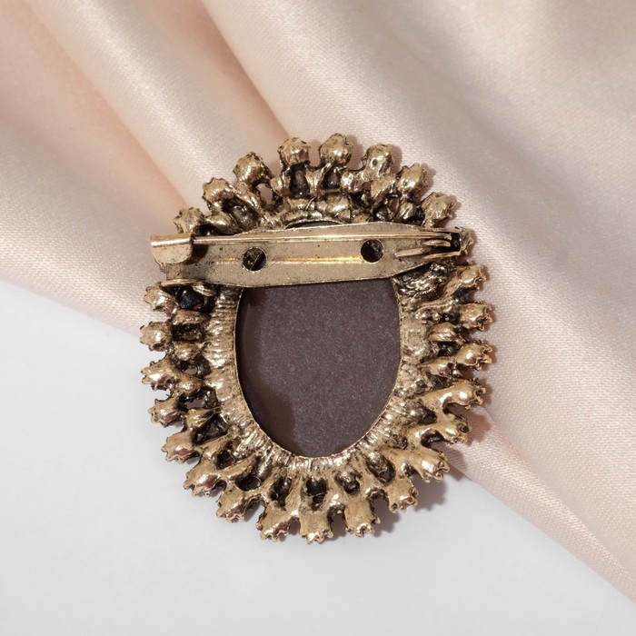 Брошь &laquo;Камея&raquo; в стразах, цвет коричневый в чернёном золоте