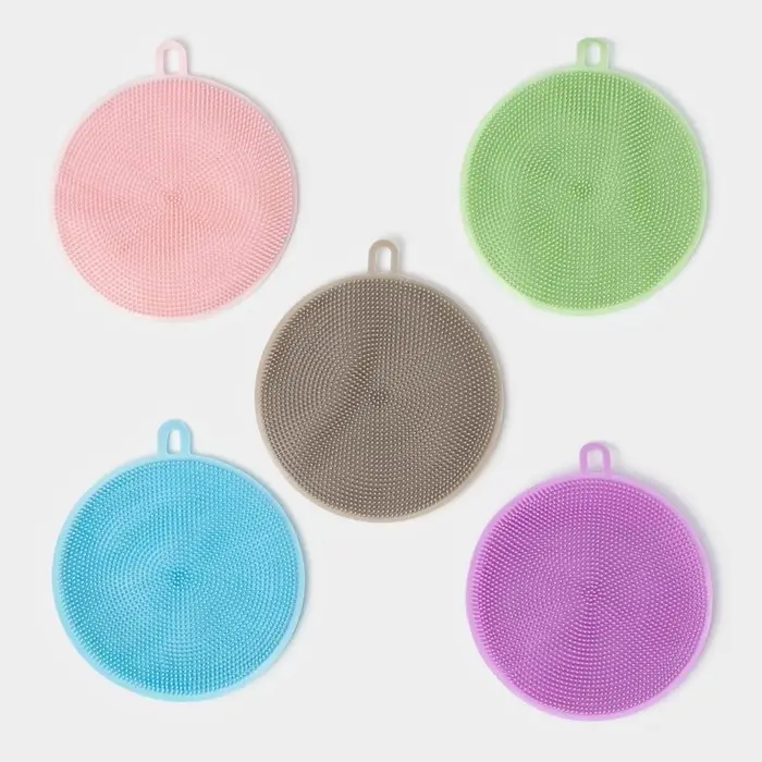 Губка для посуды Доляна, 11&times;11&times;1 см, силиконовая, МИКС