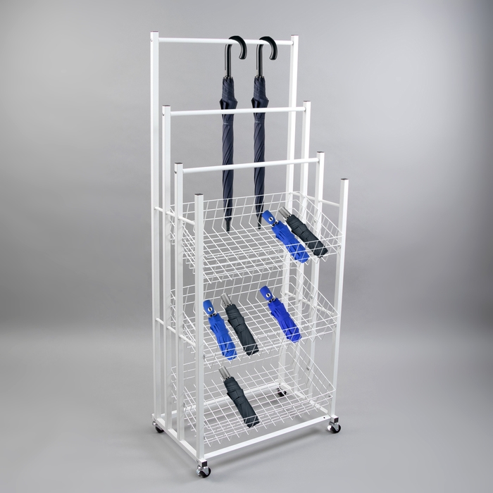 Стойка под зонты, разборная, 3 наклонные корзины, 3 яруса, 60&times;40&times;150 см, цвет белый