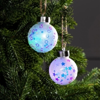 Набор ёлочных шаров «Звёзды и кольца» 2 шт., батарейки, 1 LED, свечение RGB Набор ёлочных шаров «Звёзды и кольца» 2 шт., батарейки, 1 LED, свечение RGB