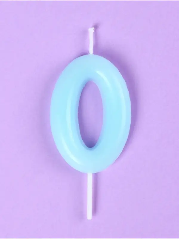 Свеча в торт &laquo;Цифра 0&raquo;, светящаяся голубая, 9 см