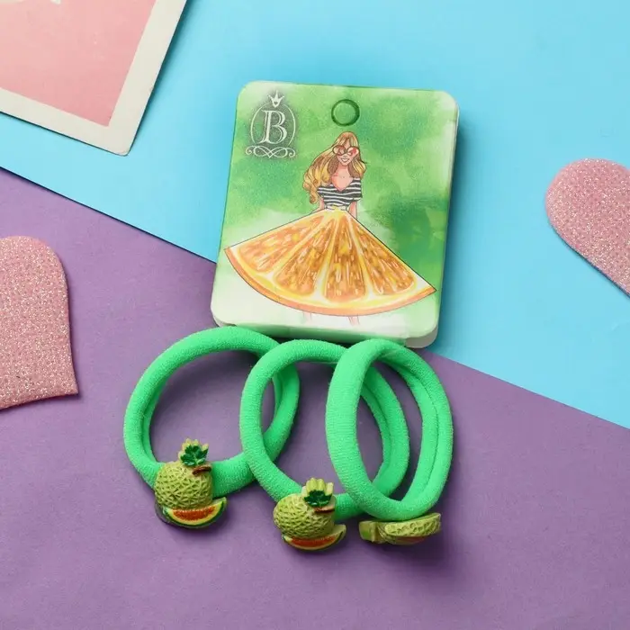 Резинка для волос "Сочное лето" (набор 3 шт) личи, 4 см, зелёный