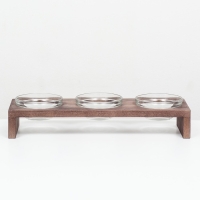 Подставка тройная с мисками из прозрачного стекла 45 х 14,5 см х 6,5 см 3х250 мл, венге Подставка тройная с мисками из прозрачного стекла 45 х 14,5 см х 6,5 см 3х250 мл, венге