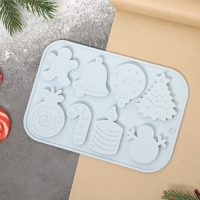 Форма для шоколада новогодняя Доляна &laquo;Новый год&raquo;, силикон, 18,5&times;12,8&times;0,5 см, 8 ячеек, цвет серый