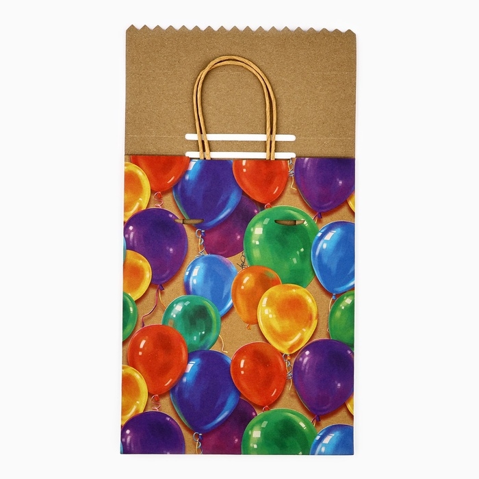 Пакет с клапаном &laquo;С Днём рождения&raquo;, шары, крафт, глиттер, 19,5 &times; 10 &times; 25.2 см