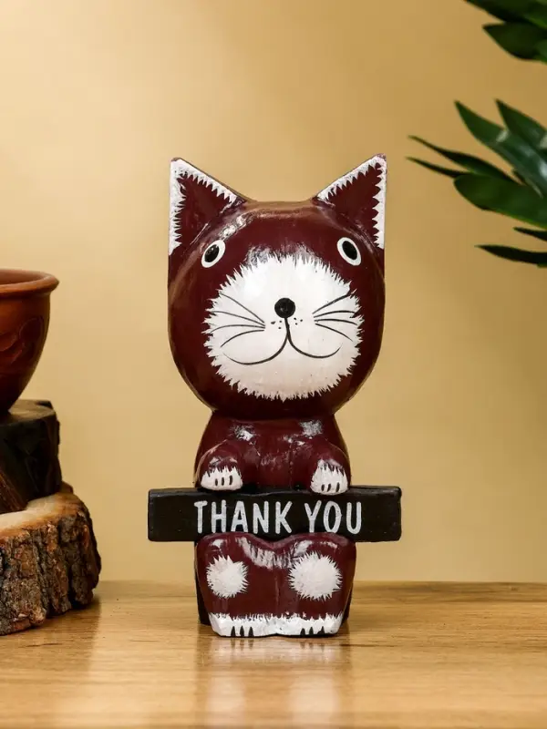 Сувенир "Кот с табличкой WELCOME" дерево 10х7х16 см, цв. бело-коричневый