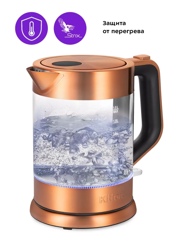 Чайник электрический стеклянный с подсветкой КТ-6656 - 1.5 л