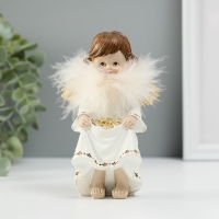 Сувенир полистоун "Ангелочек со звёздами в подоле" пух, золотые крылья 8,5х7х13 см