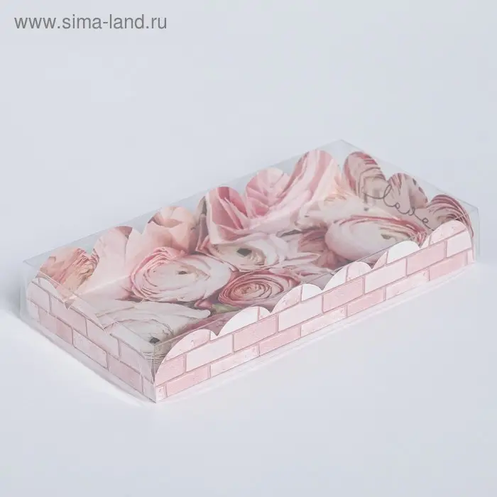 Коробка для печенья, кондитерская упаковка с пластиковой крышкой, My best wishes, 21 х 10.5 х 3 см