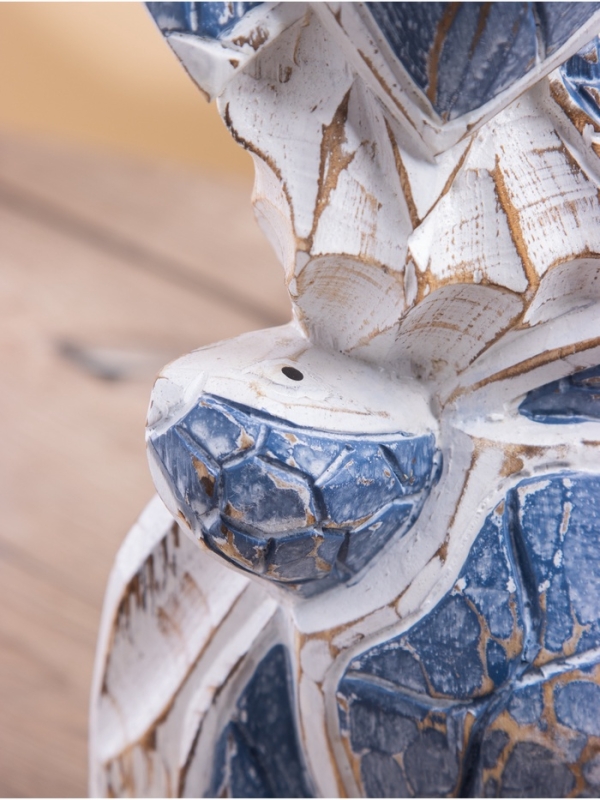 Скульптура "Морские черепахи" дерево Албезия, 15х8х40 см, цв. синий