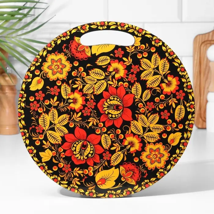 Доска разделочная сувенирная &laquo;Хохломская роспись&raquo;, 25,5 см, круглая