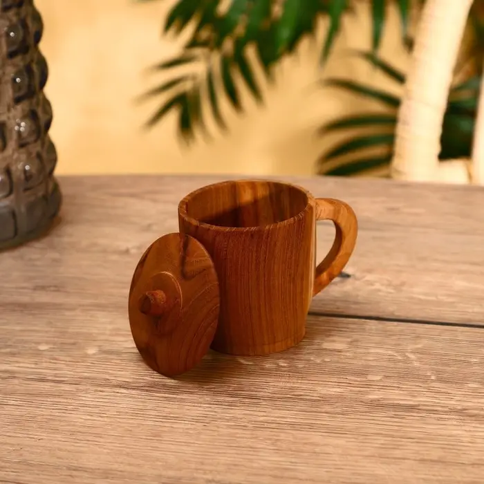 Кружка с крышкой, 11&times;8.5&times;10.5 см, тиковое дерево