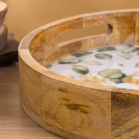 Поднос круглый с бортиками "Листья" дерево манго 35х35х6,5 см