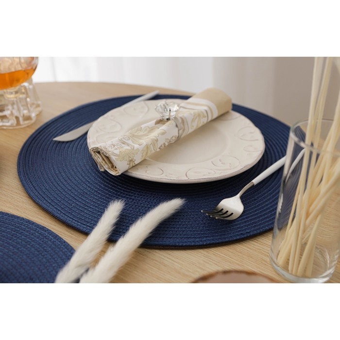 Салфетки сервировочные на стол Доляна &laquo;Лофт&raquo;, 4 шт, d=38 см, цвет синий