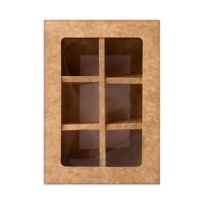 Коробка для 6 конфет с окном, крафт, 13.7&times;9.85&times;3.85 см