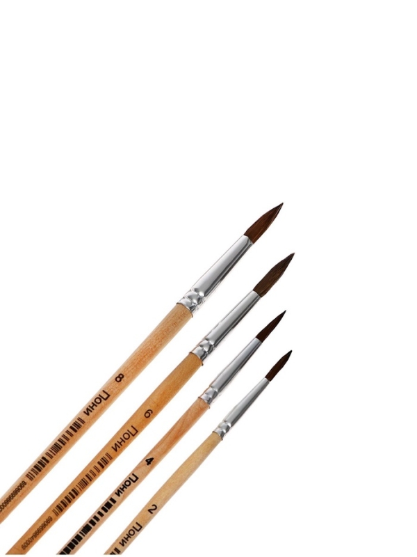 Набор кистей пони 4 штуки: № 2, 4, 6, 8, круглые, с деревянными ручками, в блистере