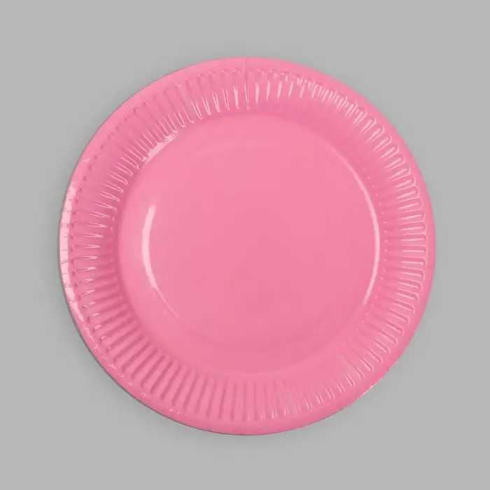 Тарелка одноразовая бумажная однотонная, розовая