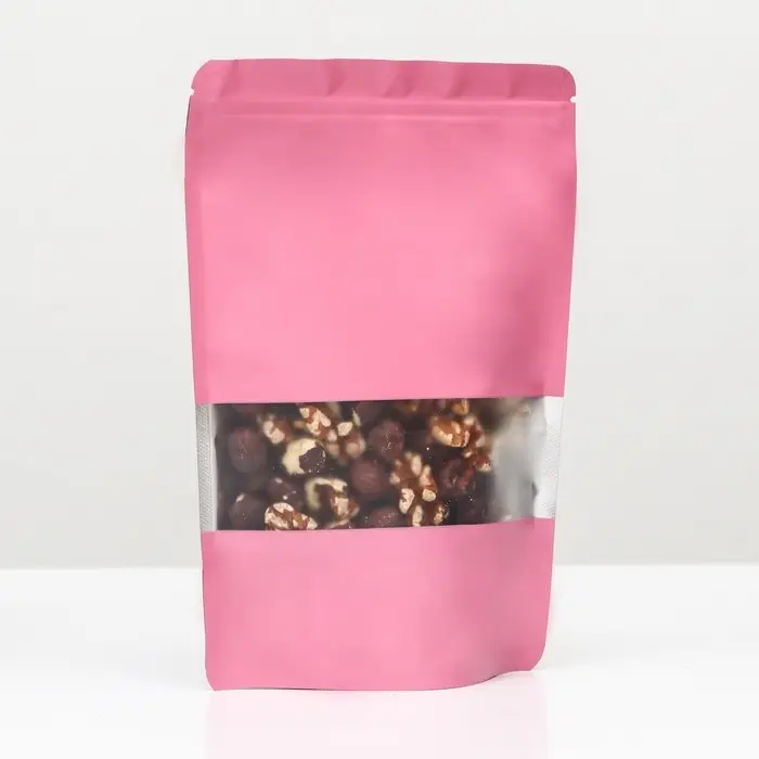 Пакет дой-пак, матовый, розовый с окном, 14&times;20&times;4 см