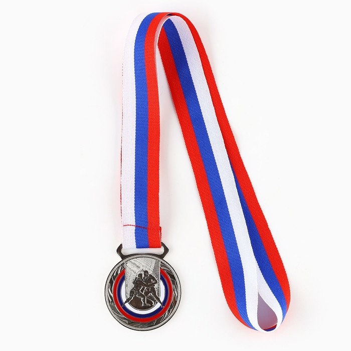 Медаль тематическая 195, &laquo;Борьба&raquo;, d= 5 см. Цвет серебро. С лентой