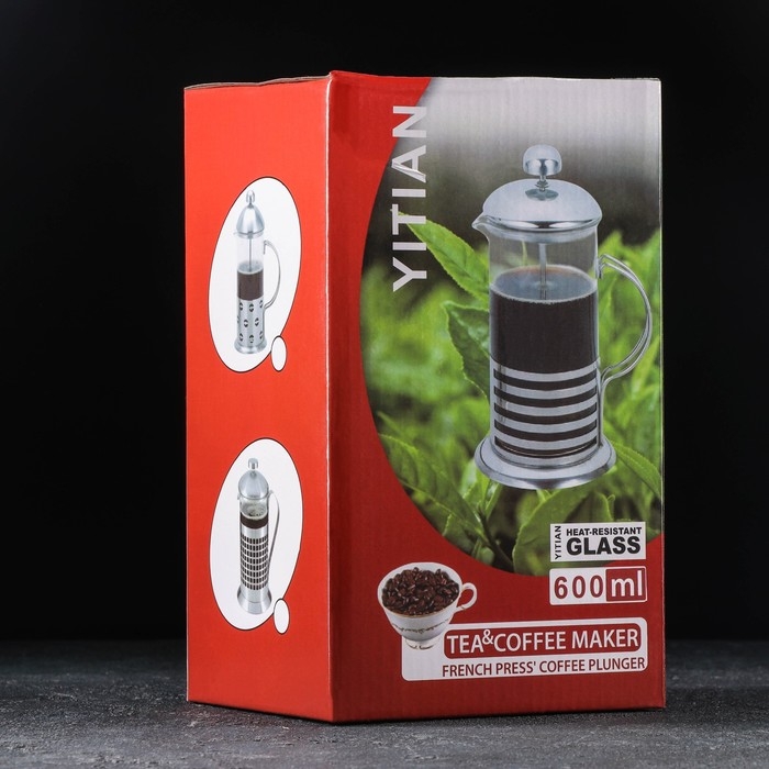 Чайник заварочный френч - пресс &laquo;Лофт&raquo;, 600 мл, стекло, цвет чёрный