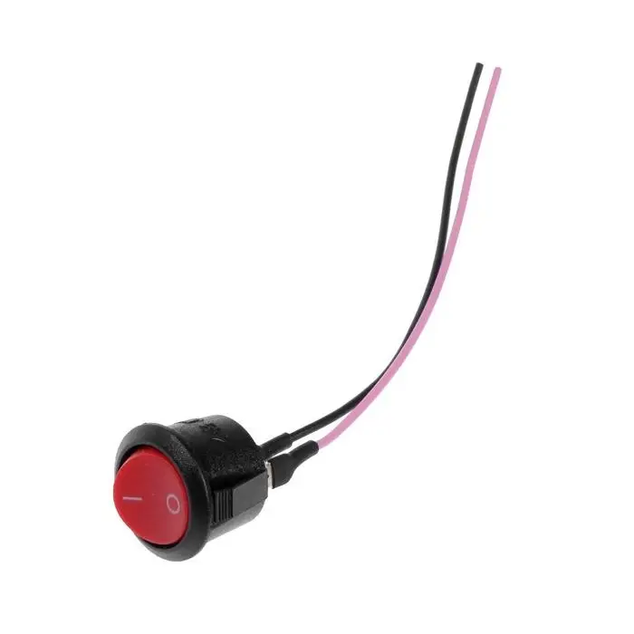 Выключатель клавишный с фиксацией, d=2 см, провод 10 см, красный